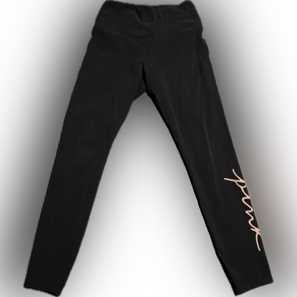 Victoria's Secret Black Leggings with Pink Logo